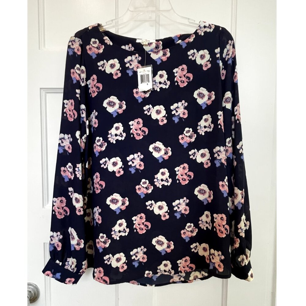 NWT Pleione Size S Floral Blouse in Midnight Blush